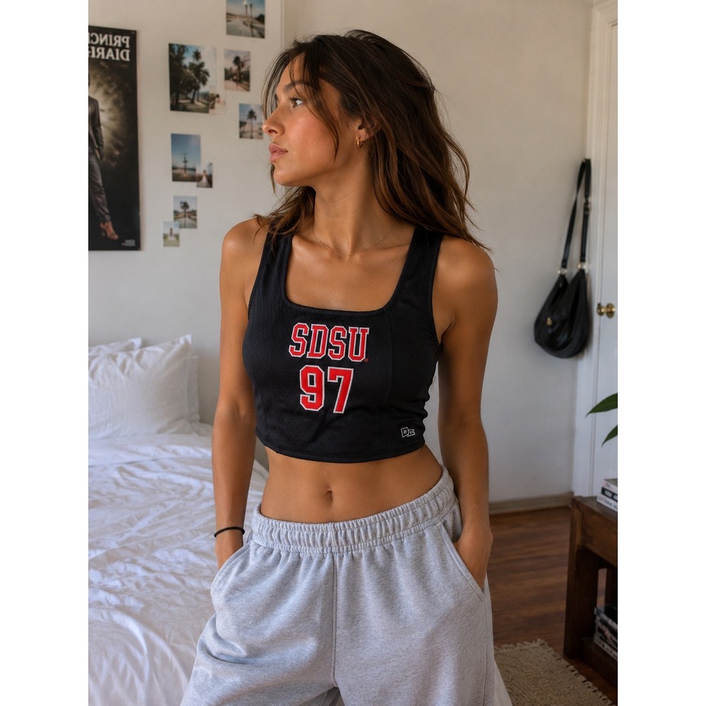 SDSU 97 Jersey Corset Top Black Mesh Crop Tank Womens Medium NWT